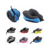 Travel Neck Pillow , Soft and Comfortable Memory Foam Cushion, Head & Chin Contour Support, Machine Washable 100% Cotton Cover for Traveling Flying Airplane Car Bus